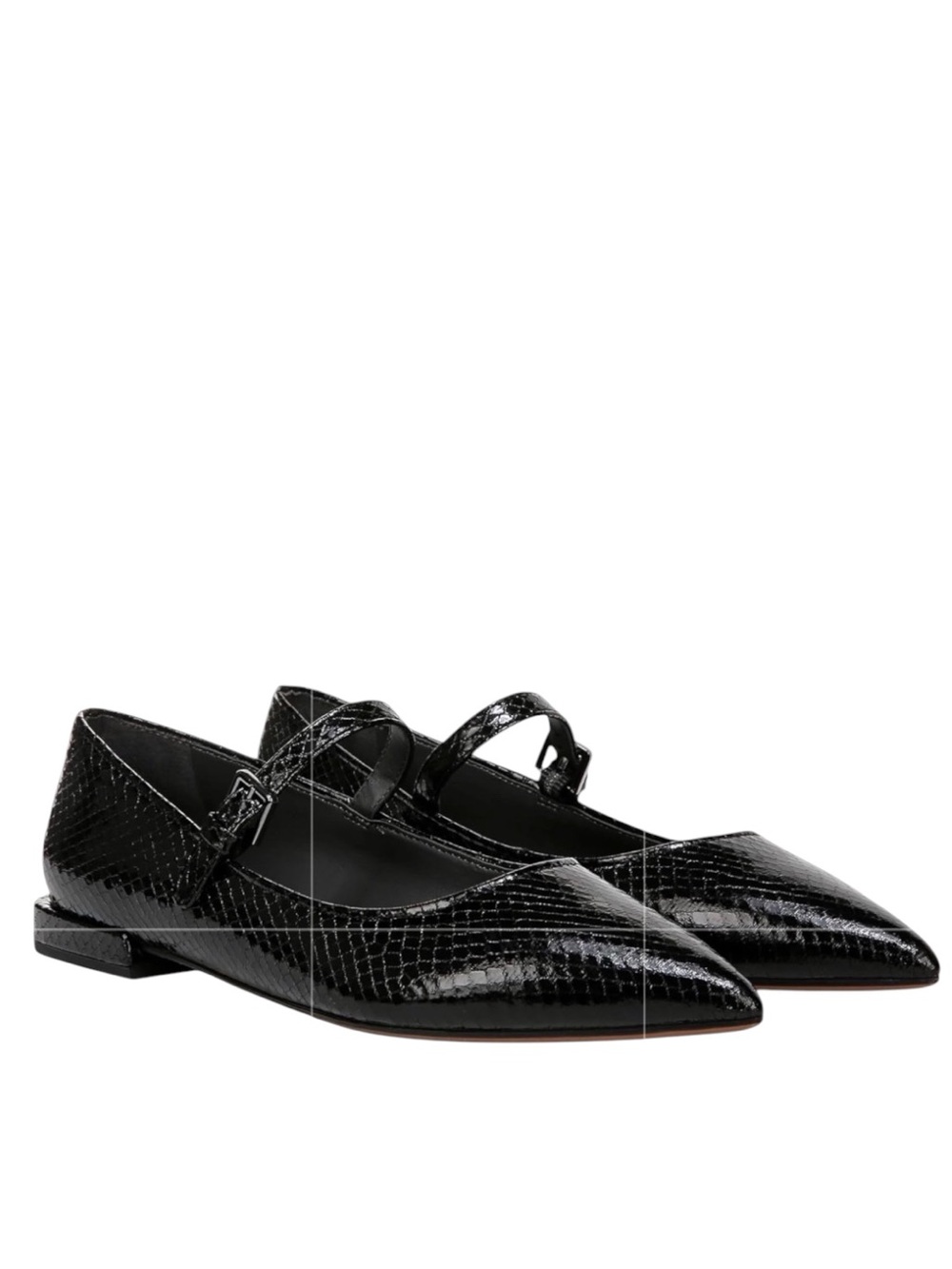 FRANCO SARTO Nalin Black Snakeskin Patent Leather Pointed Toe Mary Jane Flats